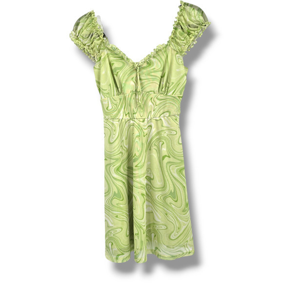 Inspired Hearts Women's Off The Shoulder Y2K Marble Print Mini Dress Green Mediu - Picture 1 of 11